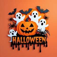 Fototapeta premium Halloween Ghosts and Pumpkins Design for October 31st