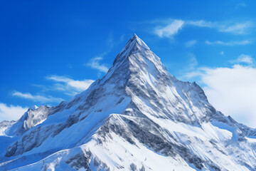 snow-covered mountain peak under clear blue sky, 