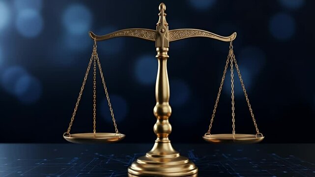 法律とテクノロジーを象徴する天秤と回路基板