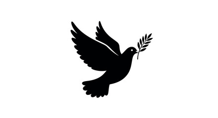 Obraz premium Peaceful dove with olive branch vector illustration in silhouette style for posters and cards