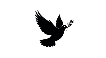Peace symbol vector illustration - black silhouette dove with olive branch