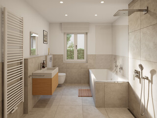 3D Rendering of a modern bathroom interior.