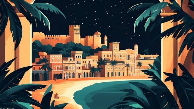Stylized Oran Algeria at Night