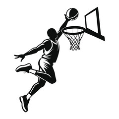 Basketball Player Slam Dunk Silhouette Vector Illustration

