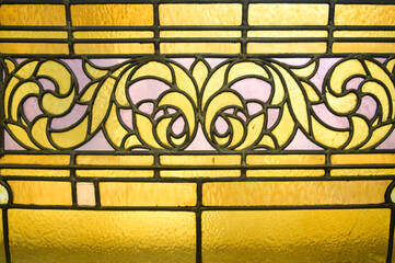 Heritage colonial stained glass window in the Old City Hall building, Toronto, Canada