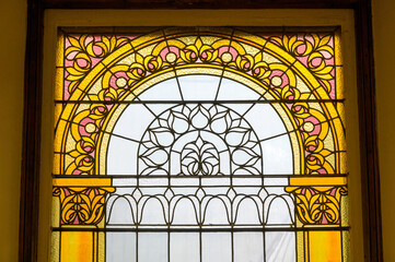 Heritage colonial stained glass window in the Old City Hall building, Toronto, Canada