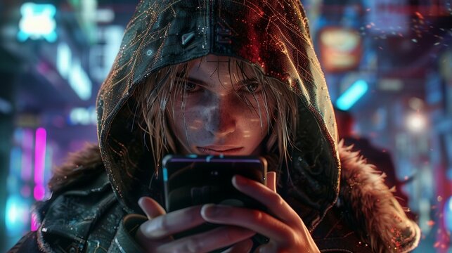 Handsome man singing in futuristic space