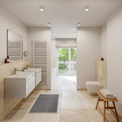 3D Rendering of a modern bathroom interior.