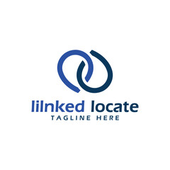 linked location logo design modern minimal concept GPS technology sign map travel 