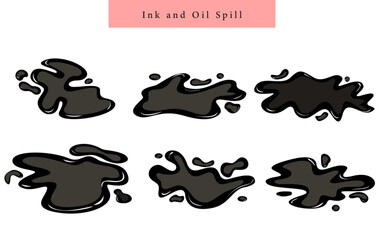 Set of black Ink and Oil Spill silhouette cartoon black isolated