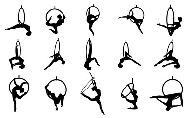 set of girls on the aerial hoop ring silhouettes