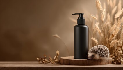 Dark bottle, hedgehog, earthy tones