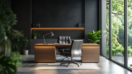an office workspace with modern minimalist