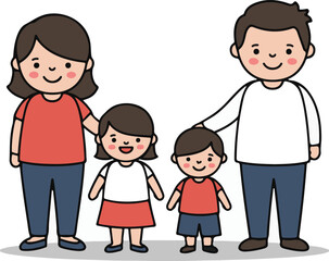 Cartoon mom and dad with daughters and calendar