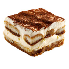 A Delectable Slice Of Tiramisu Beautifully Layered And Dusted With Cocoa Sits On A White Backdrop