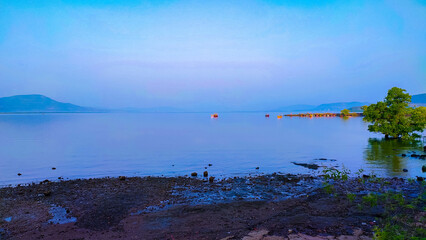 Beautiful landscape scenery in the early morning In the winter season at Washi View Poin in maharashtra in india.