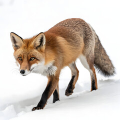 Obraz premium A red fox walks through the snow
