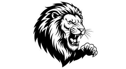 Obraz premium Roaring lion line vector illustration for wild animal print design