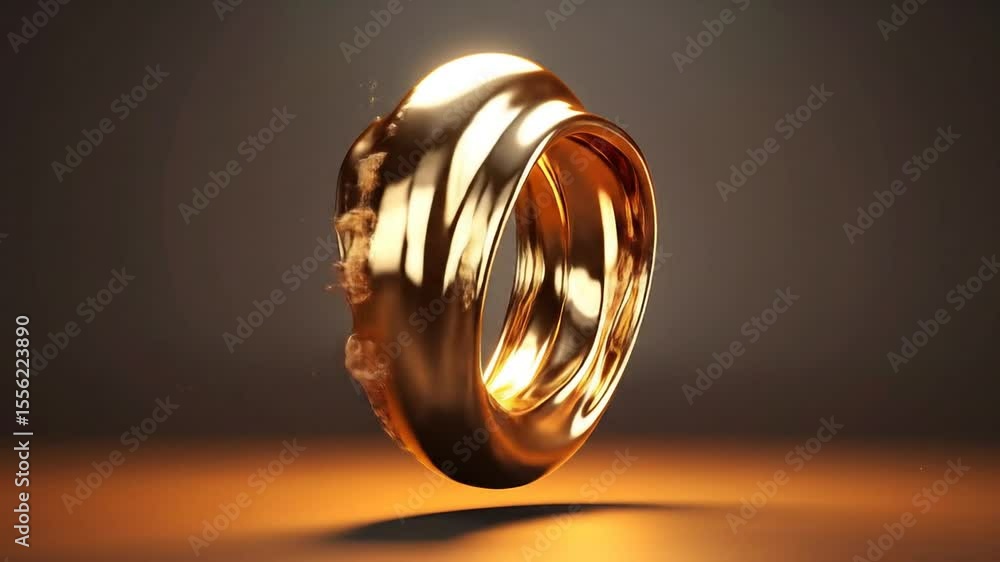 Poster animated gold liquid ring splashing against dark background with dynamic motion and metallic texture