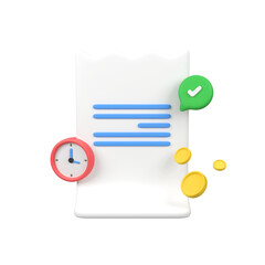 Bill with clock for payment transaction isolated 3d render icon illustration