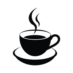 Hot coffee or tea beverage in a mug, a perfect symbol for a cafe breakfast break, with steam and rich aroma tea cup silhouette icon vector illustration
