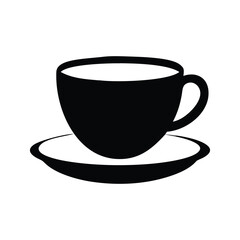A solitary black coffee cup on a white saucer tea cup silhouette icon vector illustration