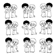 Arabian male kid character with his brother