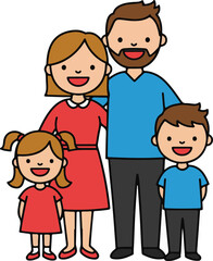 Cartoon family portrait with one son and daughter