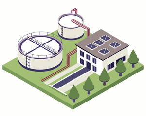 Sewage treatment wastewater ecology process for saving planet concept cartoon symbols isometric isolated illustration vector.