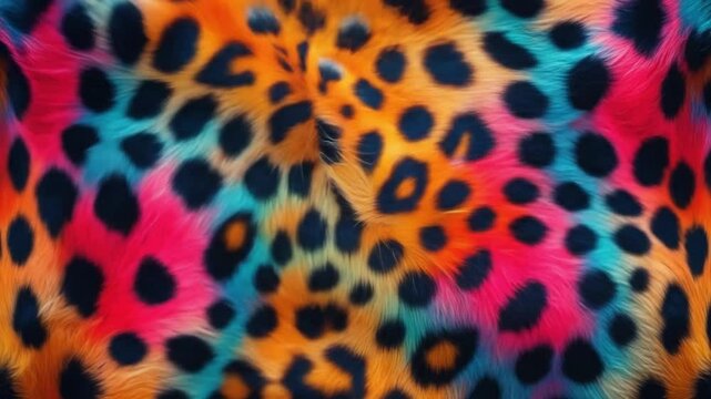 Vibrant Colorful Leopard Print Fabric with Black Spots