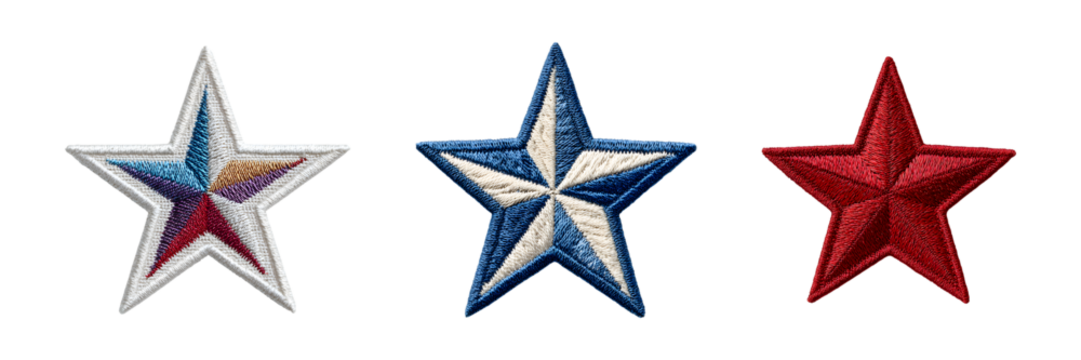 Set of Star embroidery patch isolated on transparent background, in PNG format, cut out - Powered by Adobe