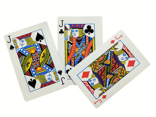 playing cards scattered on a isolated on white background