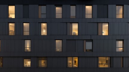 Modern apartment facade with clean lines, bathed in natural light, set in a minimalist urban environment. Simplicity and elegance in contemporary a