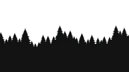 Black silhouette of coniferous forest on white background

