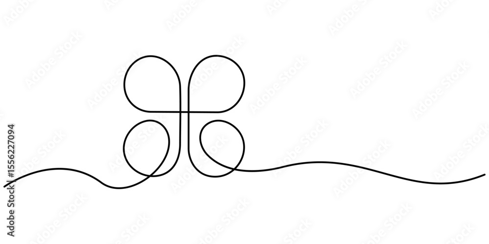 Fototapete Continuous one line drawing of four leaf clovers. Isolated on white background vector illustration, Four leaf clover continuous one line drawing, Clover one line art vector illustration. 
