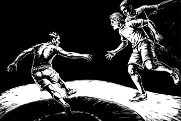 Silhouette Vector Art Illustration of Football Players In Motion Artistic