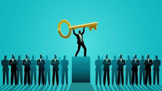 Leader holding key, key person, business leadership and success concept
