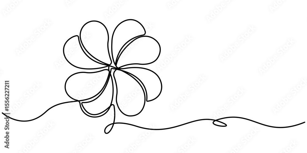 Fototapete Continuous one line drawing of four leaf clovers. Isolated on white background vector illustration, Four leaf clover continuous one line drawing, Clover one line art vector illustration. 