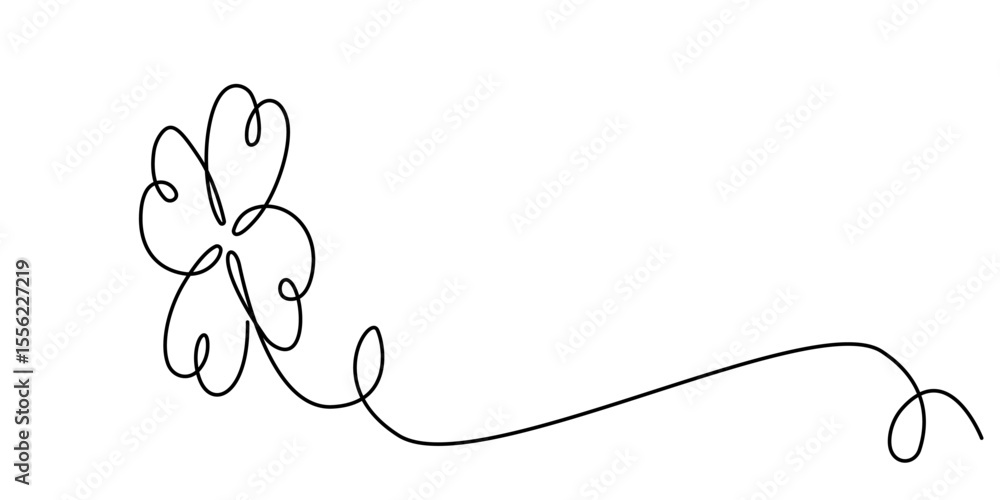 Fototapete Continuous one line drawing of four leaf clovers. Isolated on white background vector illustration, Four leaf clover continuous one line drawing, Clover one line art vector illustration. 