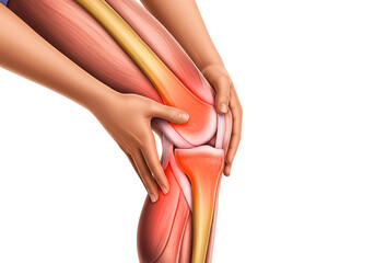 Human knee joint with inflammation and pain isolated on transparent background
