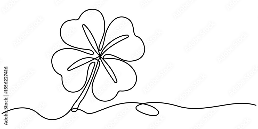 Fototapete Continuous one line drawing of four leaf clovers. Isolated on white background vector illustration, Four leaf clover continuous one line drawing, Clover one line art vector illustration. 