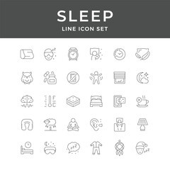 Sleep Line Icon Set – Bed, Night, Rest, Pillow, Dream, Relax, Insomnia, Minimal Vector Collection