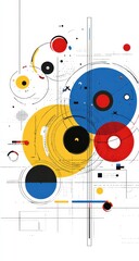 Obraz premium Abstract composition of intersecting circles and lines in primary colors