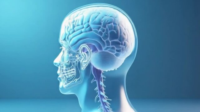 The brain's bright neural connections are shown. Red neural pathways light up and pulsate with energy as neural connections located at the base of the brain dynamically move and shift.