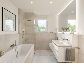 3D Rendering of a modern bathroom interior.