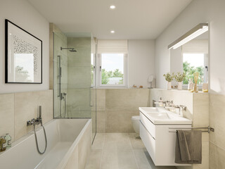 3D Rendering of a modern bathroom interior.