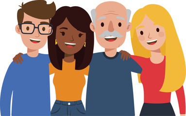 Fototapeta premium Cartoon grandparents with adult children and teen
