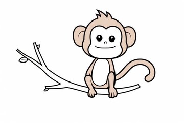 Cute simple line art of monkey with thick black outlines on white background for children’s coloring and sticker design