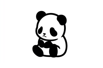 Naklejka premium Simple silhouette vector of cute sitting panda with minimalistic black lines on white background