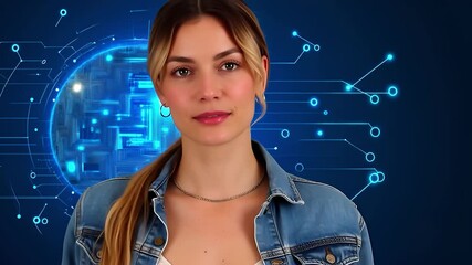 Digital Brain Illustration Showing Neural Network Connections in Bright Blue Tech Style - Powered by Adobe